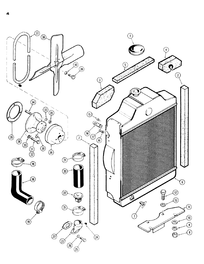 Схема запчастей Case IH 430 - (004) - ENGINE COOLING SYSTEM, 430, 148B, SPARK IGNITION ENGINE (02) - ENGINE