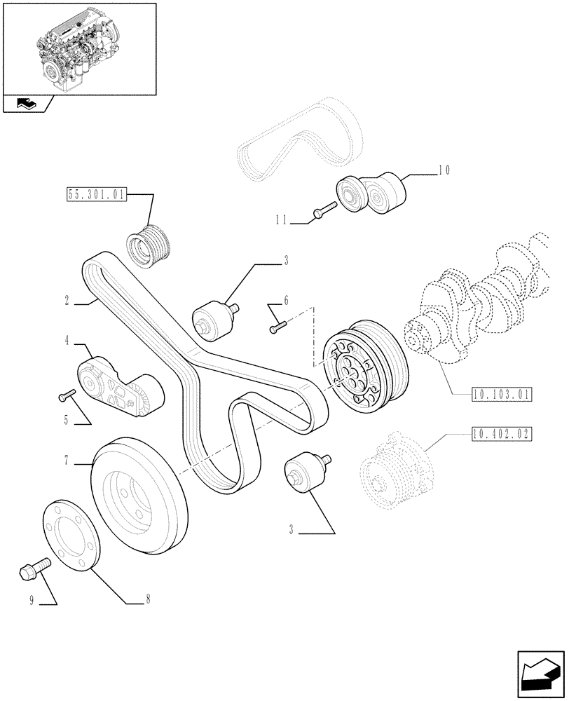 Схема запчастей Case IH F3CE0684F E001 - (10.103.04) - PULLEY - CRANHSHAFT (504207980 - 504195316 - 504087154) (01) - ENGINE