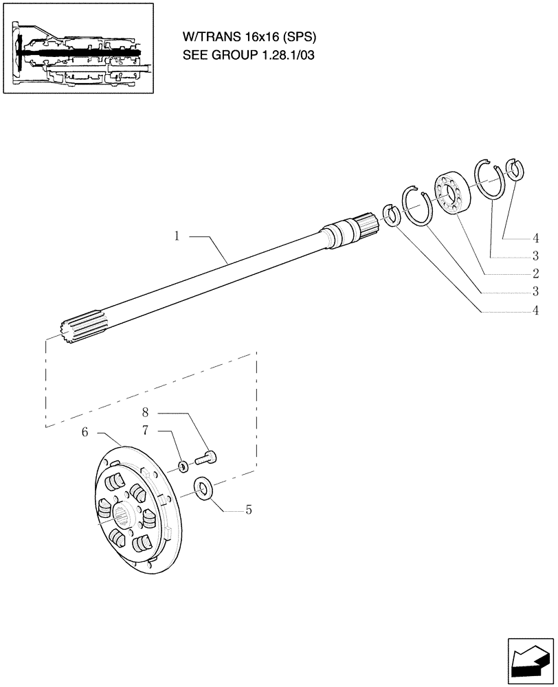 Схема запчастей Case IH MXU115 - (1.25.3) - TRANSMISSION 16X16/24X24 - TORSIONAL DAMPER AND INPUT SHAFT (03) - TRANSMISSION