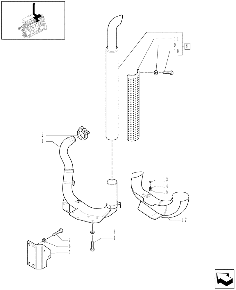 Схема запчастей Case IH MXU115 - (1.15.1[02]) - SILENCER (MUFFLER) (02) - ENGINE EQUIPMENT