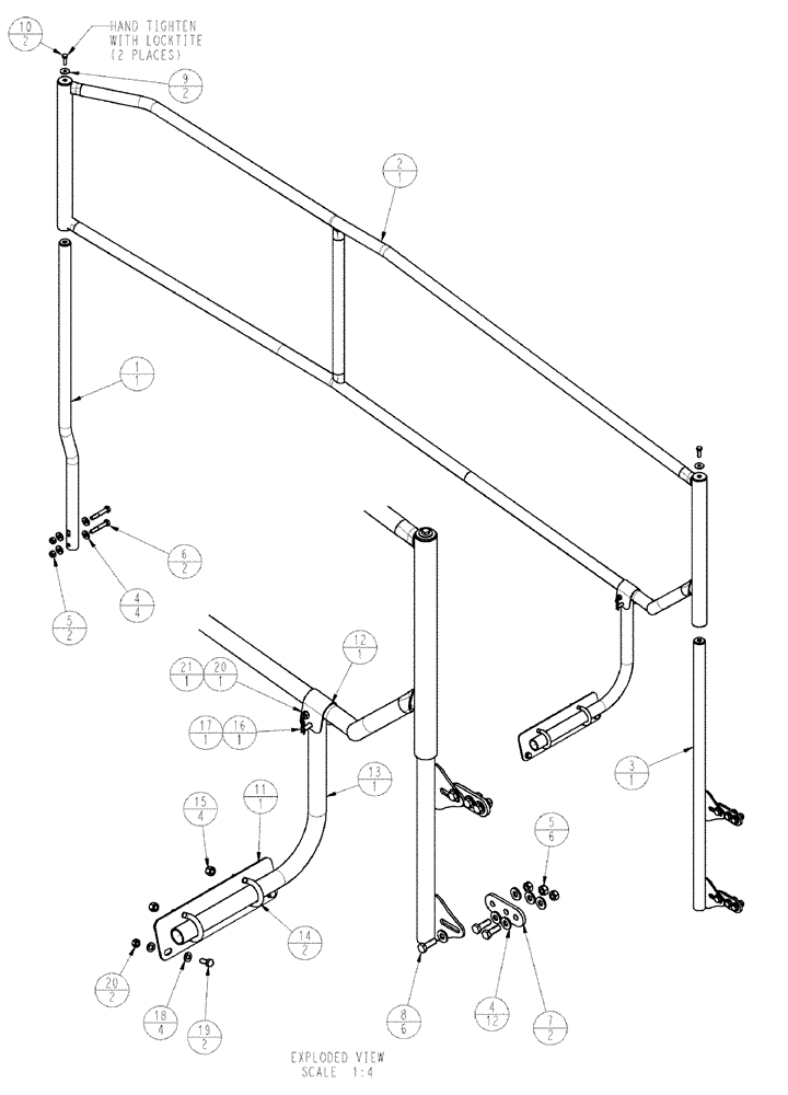 Схема запчастей Case IH SPX3320 - (04-024) - HANDRAIL GROUP, MID PIVOT, 120’ BOOM Suspension & Frame