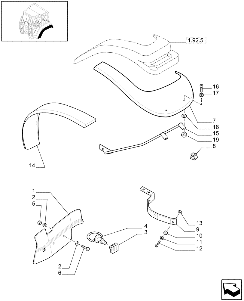 Схема запчастей Case IH MAXXUM 110 - (1.92.5/01) - MUDGUARDS SIDE SHIELD (VAR.330523-331523) (10) - OPERATORS PLATFORM/CAB