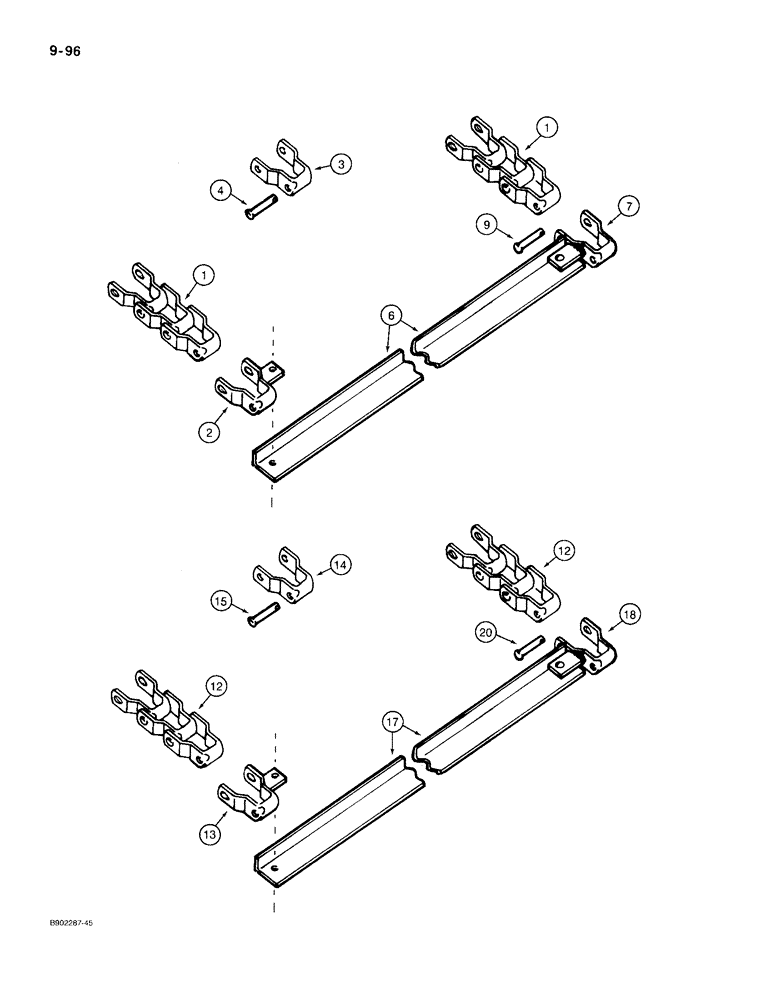 Схема запчастей Case IH 550 - (9-096) - APRON CHAIN, PINTLE TYPE, MODEL 550 ONLY (09) - CHASSIS/ATTACHMENTS