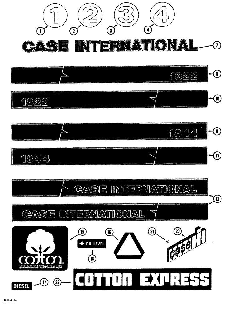 Схема запчастей Case IH 1822 - (9E-44) - DECALS COTTON PICKER (12) - CHASSIS