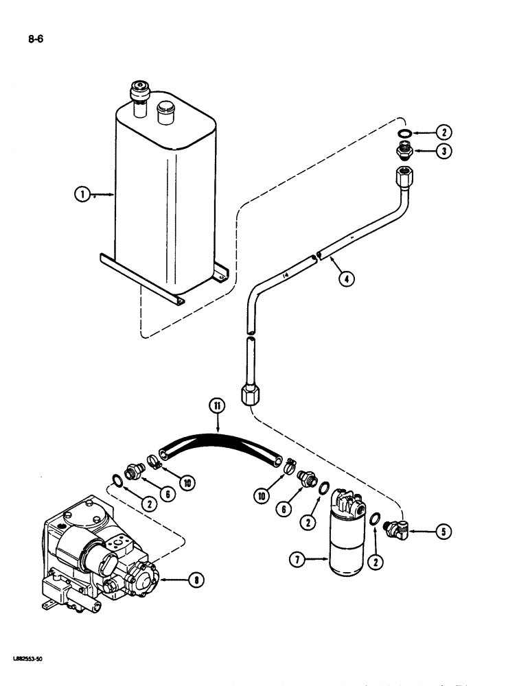 Схема запчастей Case IH 1822 - (8-06) - HYDRAULIC RESERVOIR TO HYDROSTATIC PUMP SYSTEM, 1822 COTTON PICKER (07) - HYDRAULICS