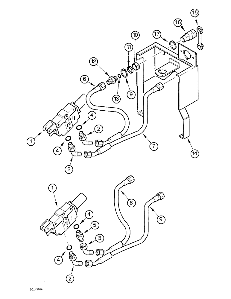 Схема запчастей Case IH 4240 - (8-32) - REMOTE AUXILIARY VALVES, 1ST, 2ND AND 3RD BANK TUBES AND COUPLINGS, WITH CAB, AND BREAK-AWAY (08) - HYDRAULICS