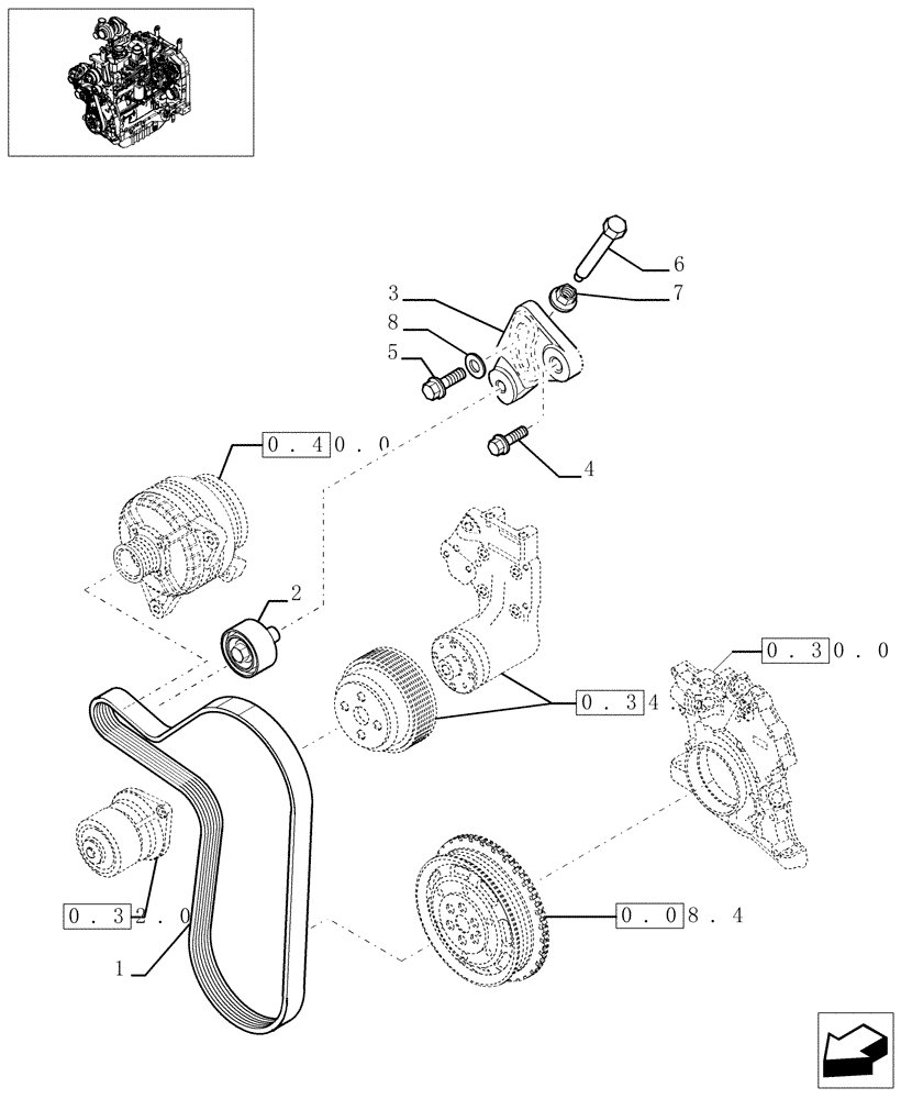 Схема запчастей Case IH JX1100U - (0.34.0) - WATER PUMP DRIVE (01) - ENGINE