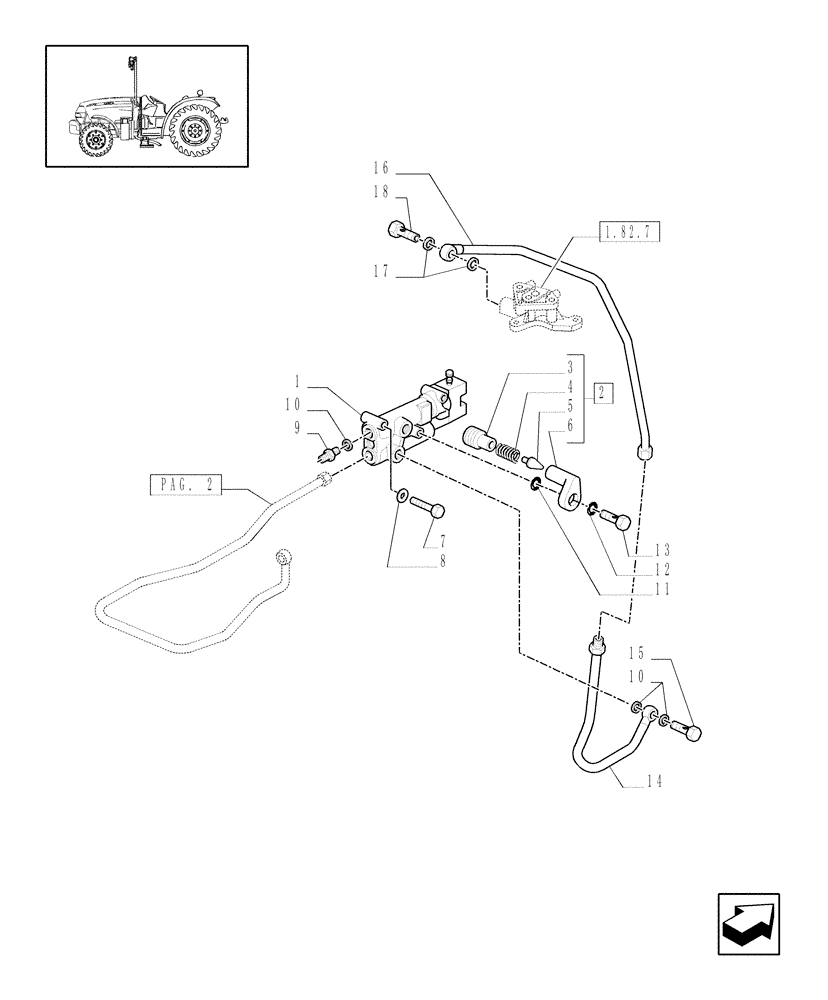 Схема запчастей Case IH JX1070N - (1.82.713/01[01]) - (VAR.372-414) TRAILER BRAKE VALVE (ITALY) - PIPES AND SOLENOID VALVES (07) - HYDRAULIC SYSTEM