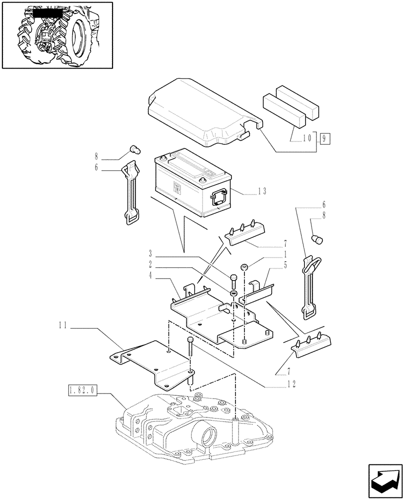 Схема запчастей Case IH JX1075N - (1.74.3) - BATTERY MOUNTING - L/CAB (06) - ELECTRICAL SYSTEMS