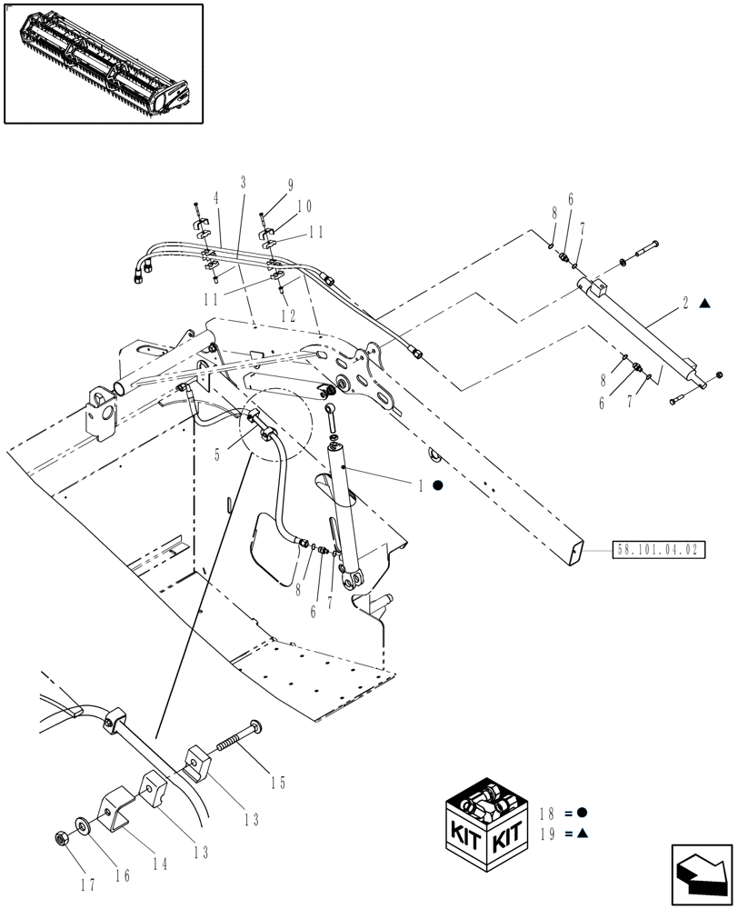 Схема запчастей Case IH 2020 - (35.310.21) - HYDRAULICS, REEL LIFT & FORE AFT, LH (58) - ATTACHMENTS/HEADERS