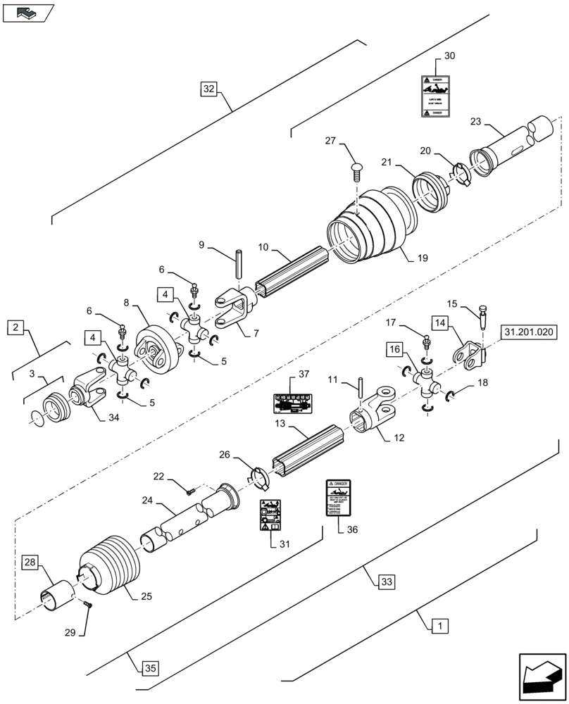 Схема запчастей Case IH LB334R - (31.201.010) - POWER TAKE-OFF, FRONT - C136 (31) - IMPLEMENT POWER TAKE OFF