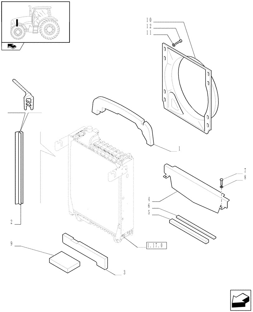 Схема запчастей Case IH PUMA 195 - (1.17.5) - RADIATOR DUCT AND SEALS (02) - ENGINE EQUIPMENT