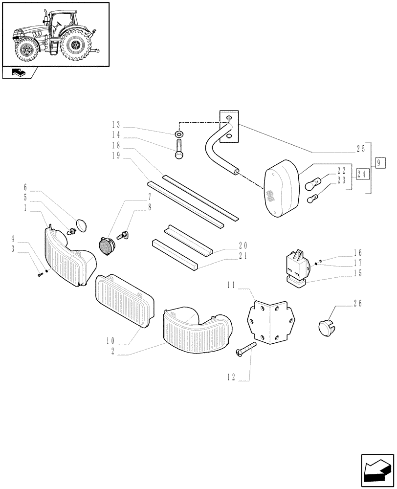 Схема запчастей Case IH PUMA 195 - (1.75.6[01]) - HEADLAMPS - INDICATORS (06) - ELECTRICAL SYSTEMS