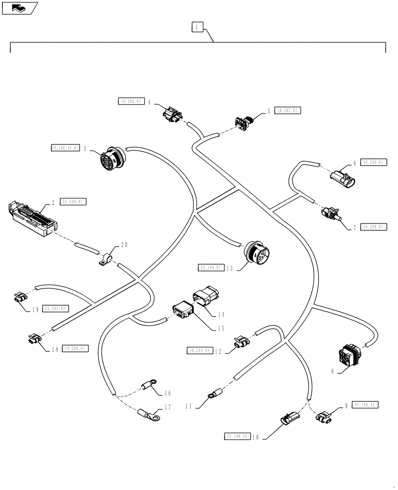 Схема запчастей Case IH TITAN 3530 - (55.100.06[01]) - ENGINE HARNESS (55) - ELECTRICAL SYSTEMS