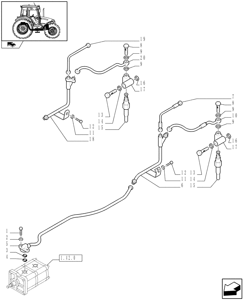 Схема запчастей Case IH FARMALL 90 - (1.82.1[02]) - LIFTER, LINES (07) - HYDRAULIC SYSTEM