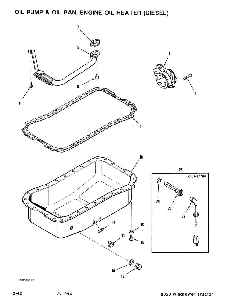 Схема запчастей Case IH 8820 - (2-42) - OIL PUMP & OIL PAN, ENGINE OIL HEATER, DIESEL, OIL PUMP AND OIL PAN (02) - ENGINE