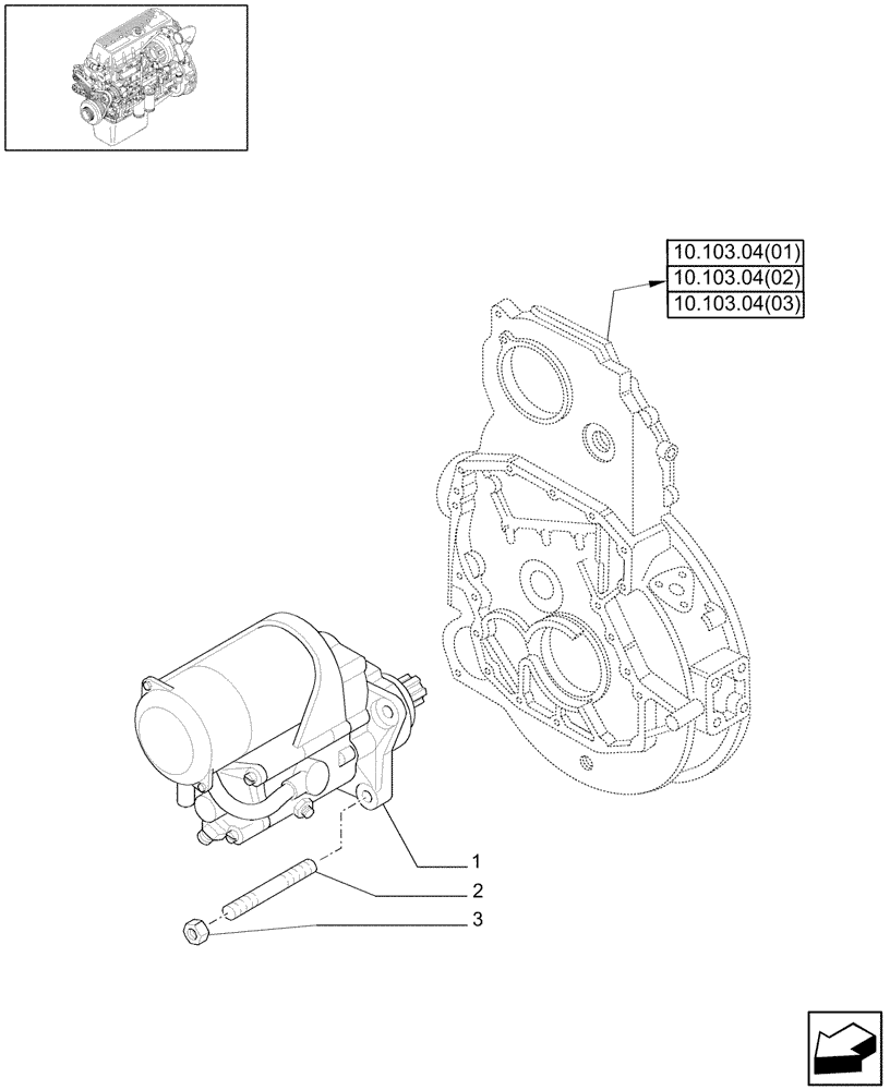 Схема запчастей Case IH 9120 - (10.201.01[03]) - STARTER MOTOR - 9120 (10) - ENGINE