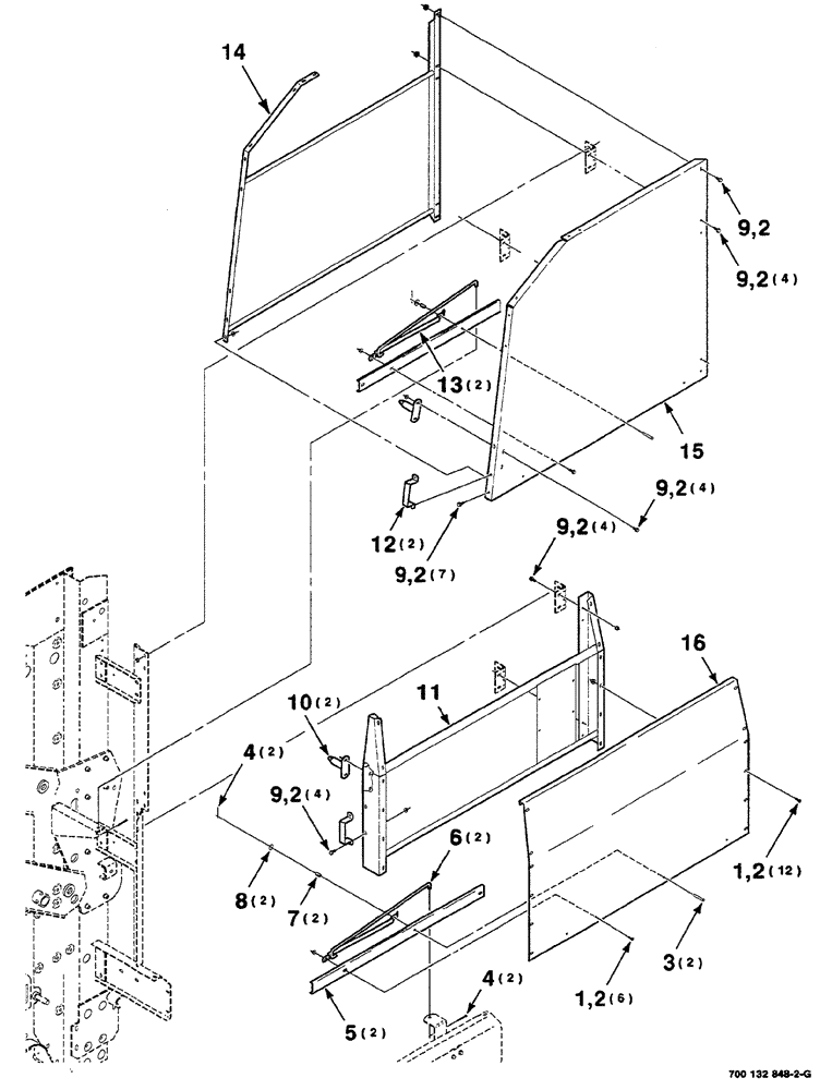 Схема запчастей Case IH RS561A - (7-020) - SHIELD, LATCH AND SUPPORT ASSEMBLIES,  LEFT (12) - MAIN FRAME