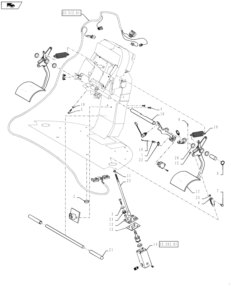 Схема запчастей Case IH STEIGER 450 - (33.202.BN[01]) - CLUTCH AND BRAKE CONTROL PEDALS (33) - BRAKES & CONTROLS