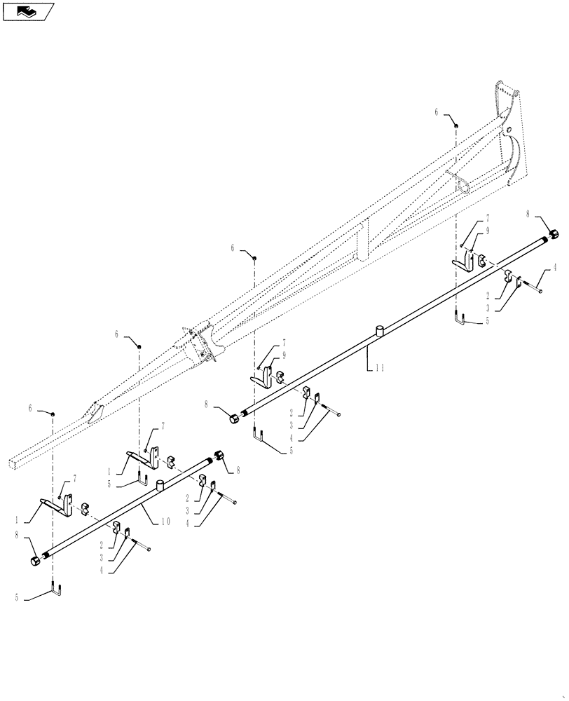 Схема запчастей Case IH 3330 - (75.130.28[01]) - SPRAYBAR, OUTER SECTION, 20/30" NOZZLE SPACING, ON CENTER PLUMBING, 5 SECTION, 90 BOOM, BSN YBT031520 (75) - SOIL PREPARATION