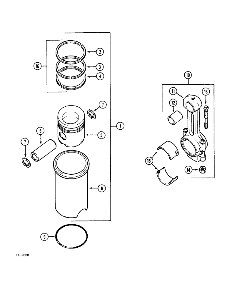 Схема запчастей Case IH 633 - (2-72) - CONNECTING RODS, PISTONS AND SLEEVES (02) - ENGINE