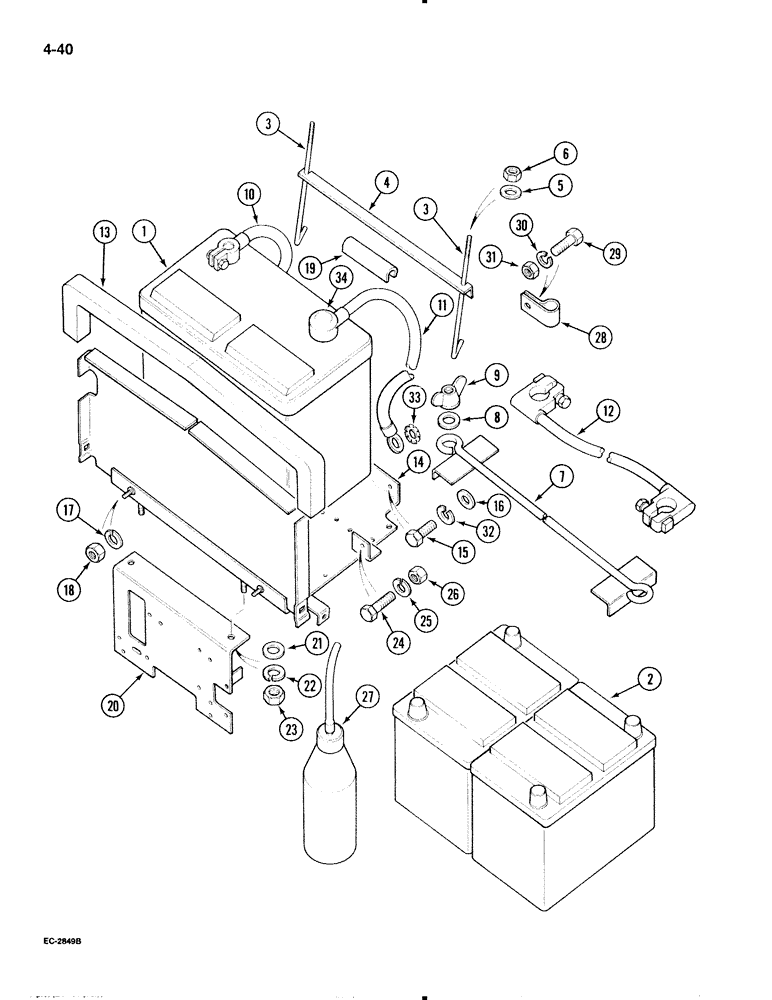 Схема запчастей Case IH 695 - (4-40) - BATTERY TRAY, BATTERY AND CABLES, WITHOUT CAB (04) - ELECTRICAL SYSTEMS