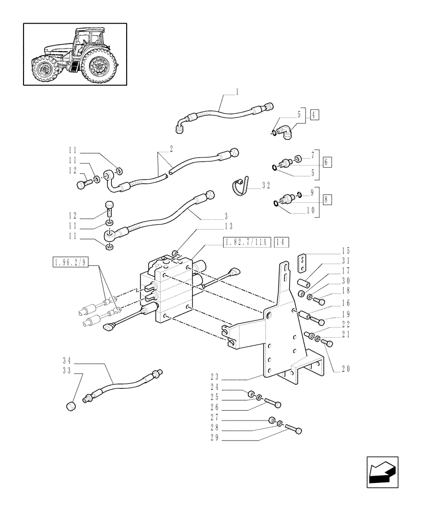 Схема запчастей Case IH MXM140 - (1.82.7/11[01]) - (VAR.244) 3 CONTROL VALVES WITH JOYSTICK FOR LOADER FOR FRONT LIFT (07) - HYDRAULIC SYSTEM