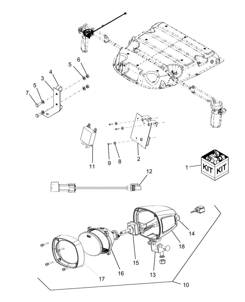 Схема запчастей Case IH AFX8010 - (A.40.A.85[8]) - MID DISTANCE HID LIGHT - R.H. MIRROR MOUNTED A - Distribution Systems