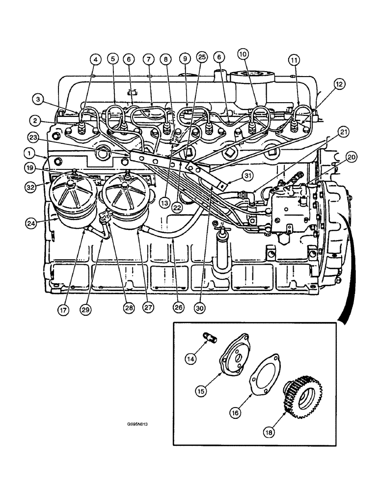 Схема запчастей Case IH D-282 - (2-078) - FUEL INJECTION PUMP AND CONNECTIONS, 403 AND 615 COMBINES 