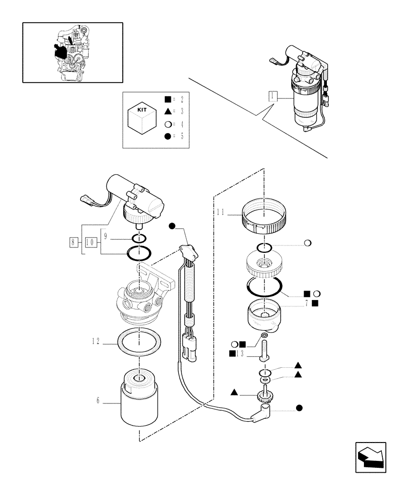 Схема запчастей Case IH MXM120 - (0.14.0/ D) - SEPARATORY ASSY FUEL/WATER BREAKDOWN - BSN ACM218235 (01) - ENGINE