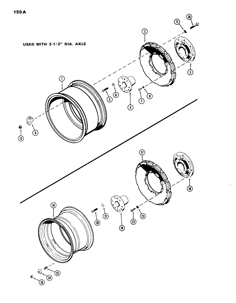 Схема запчастей Case IH 1070 - (159A) - REAR WHEELS W/34" RIMS, MANUAL ADJUSTABLE, USED WITH 3-1/2" DIA. AXEL (06) - POWER TRAIN