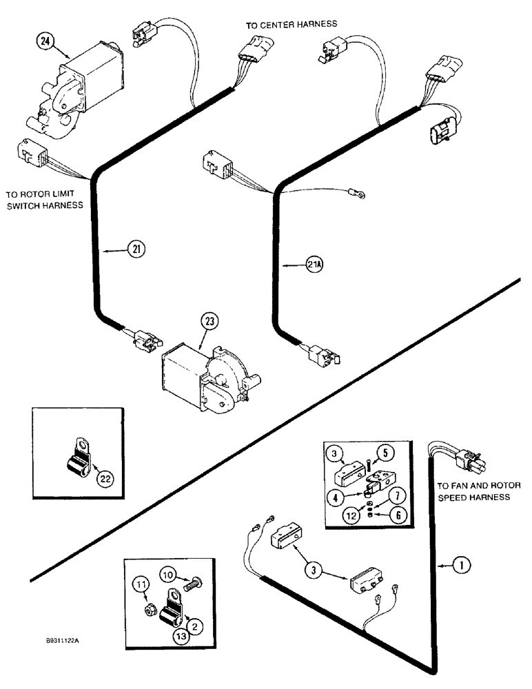 Схема запчастей Case IH 1666 - (4-22) - ROTOR LIMIT SWITCH HARNESS, FAN AND ROTOR SPEED HARNESS, PRIOR TO P.I.N. JJC0106005 (06) - ELECTRICAL