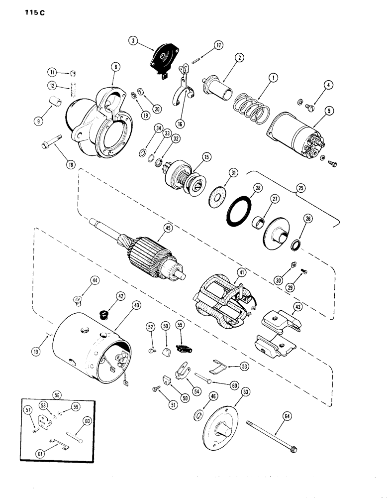 Схема запчастей Case IH 870 - (115C) - A59671 STARTER, (301B) SPARK IGNITION ENGINE (04) - ELECTRICAL SYSTEMS