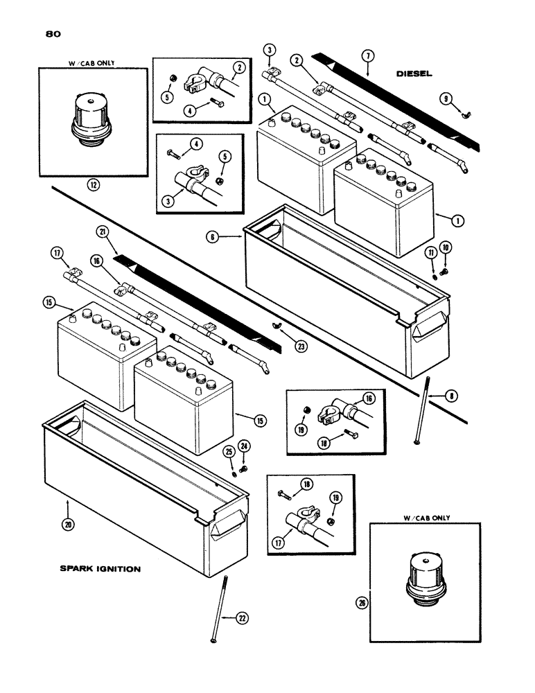 Схема запчастей Case IH 970 - (080) - BATTERY, CABLES, BATTERY BOX (401B) DIESEL ENGINE (04) - ELECTRICAL SYSTEMS