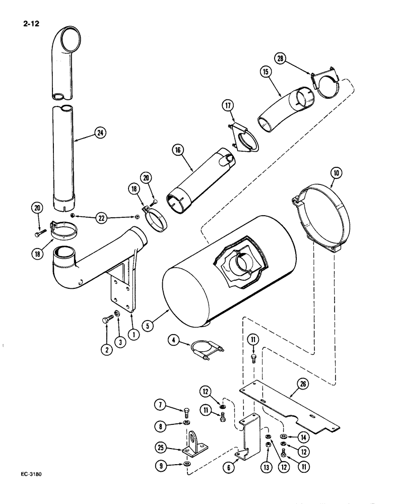 Схема запчастей Case IH 1896 - (2-12) - MUFFLER AND EXHAUST, 6T-590 ENGINE (02) - ENGINE