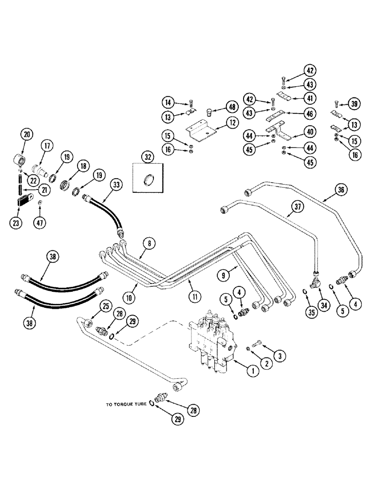 Схема запчастей Case IH 2394 - (8-034) - REMOTE TUBES AND COUPLINGS, THREE CIRCUIT REMOTE (08) - HYDRAULICS