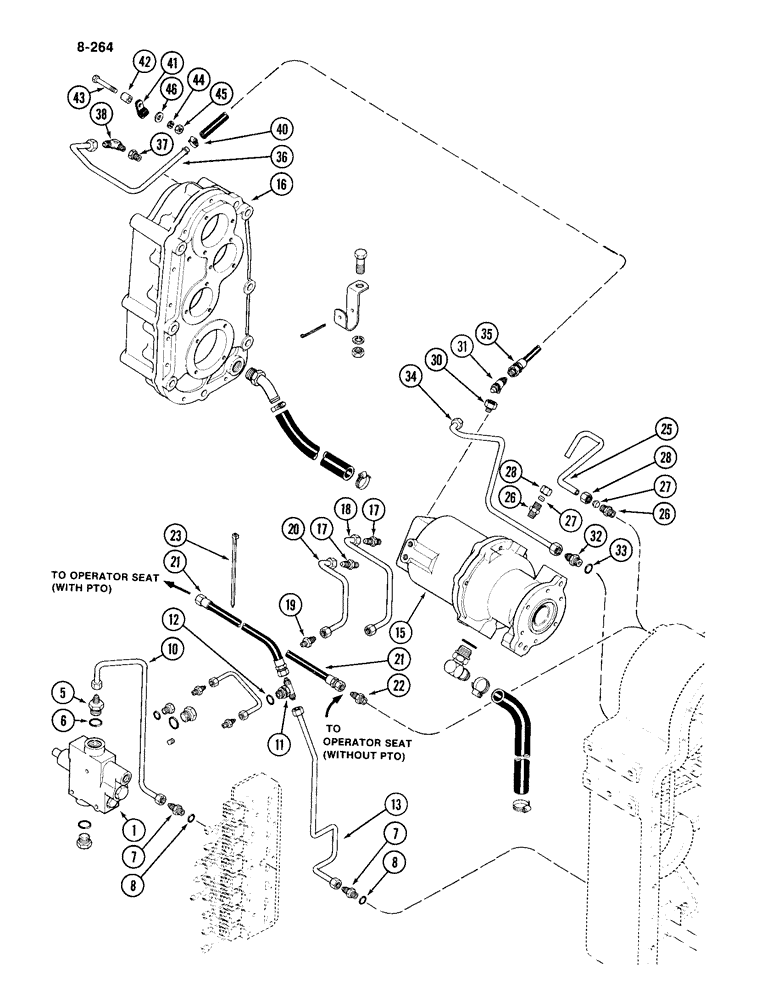 Схема запчастей Case IH 4994 - (8-264) - TRANSMISSION HYDRAULIC CIRCUIT, PTO LUBE AND REGULATOR VALVE (08) - HYDRAULICS