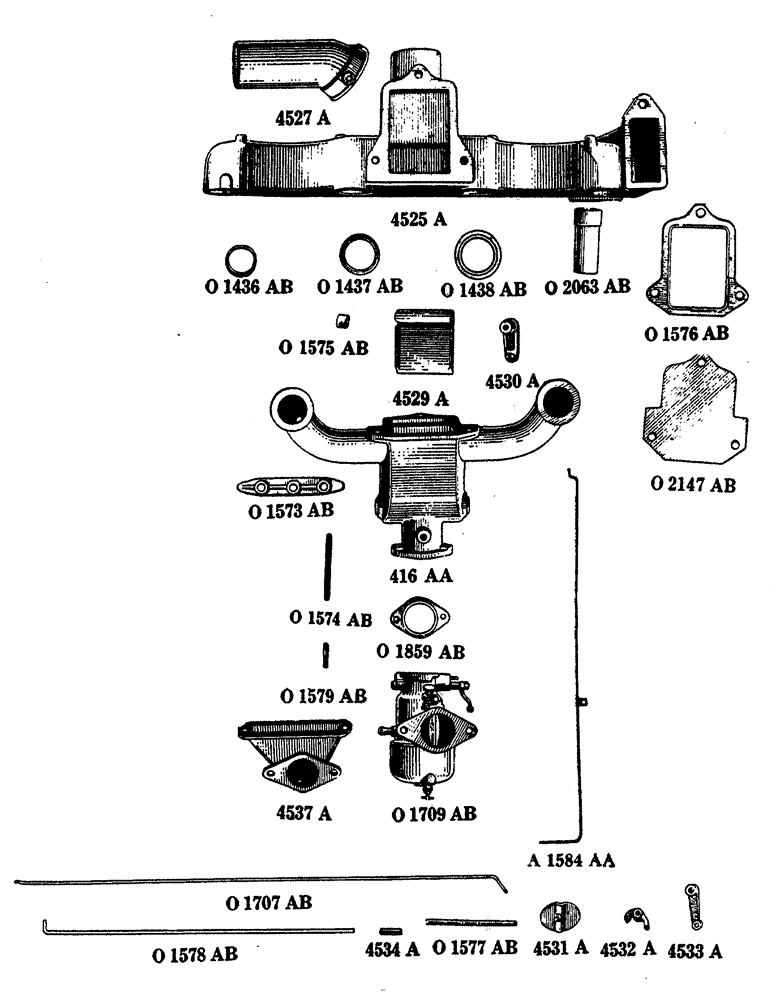 Схема запчастей Case IH L-SERIES - (011) - MANIFOLD AND CARBURETOR, LOW COST FUEL (PRIOR TO TRACTOR NO. L301844) / KINGSTON CARBURETOR (02) - ENGINE