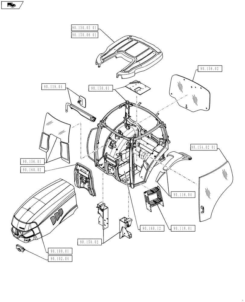 Схема запчастей Case IH PUMA 160 - (90.000.00[02]) - PICTORIAL INDEX - PLATFORM, CAB, BODYWORK AND DECALS (90) - PLATFORM, CAB, BODYWORK AND DECALS