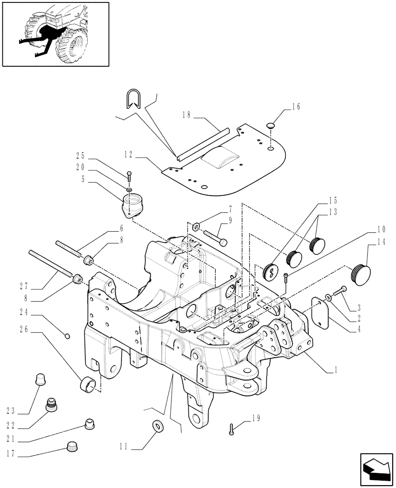 Схема запчастей Case IH MAXXUM 100 - (1.21.1/10) - INTEGRATED FRONT HPL FOR FRONT AXLE SUSPENSION - AXLE SUPPORT - D6519 (VAR.334648-335648-337831) (03) - TRANSMISSION