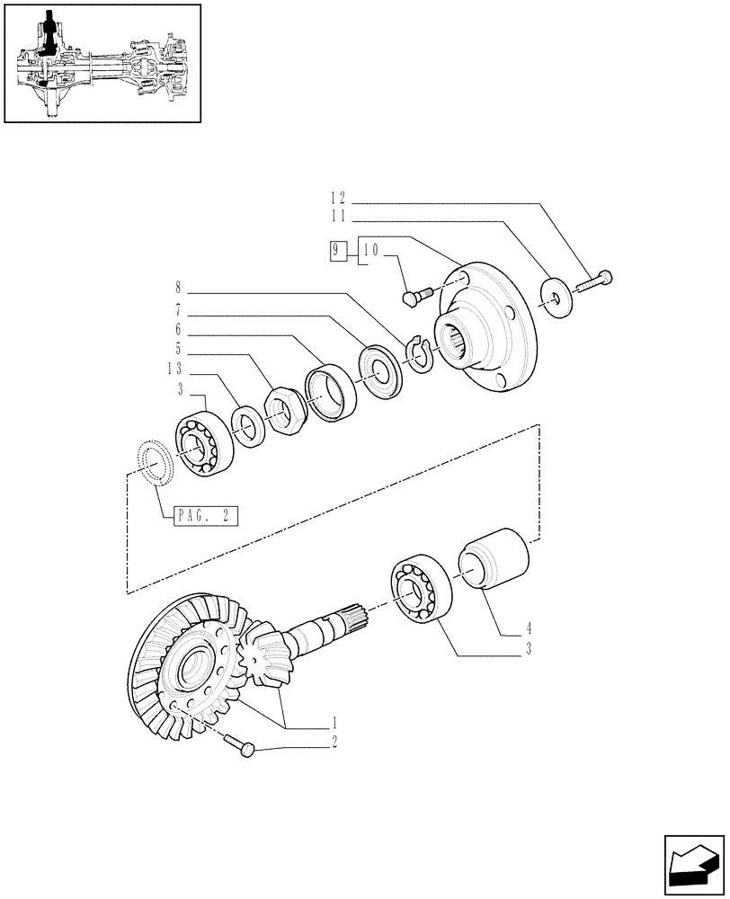 Схема запчастей Case IH MAXXUM 140 - (1.40. 9/06[01A]) - (CL.4) FRONT AXLE W/MULTI-PLATE DIFF. LOCK, ST. SENSOR AND BRAKES - BEVEL GEAR PAIR - D6758 (VAR.330430) (04) - FRONT AXLE & STEERING