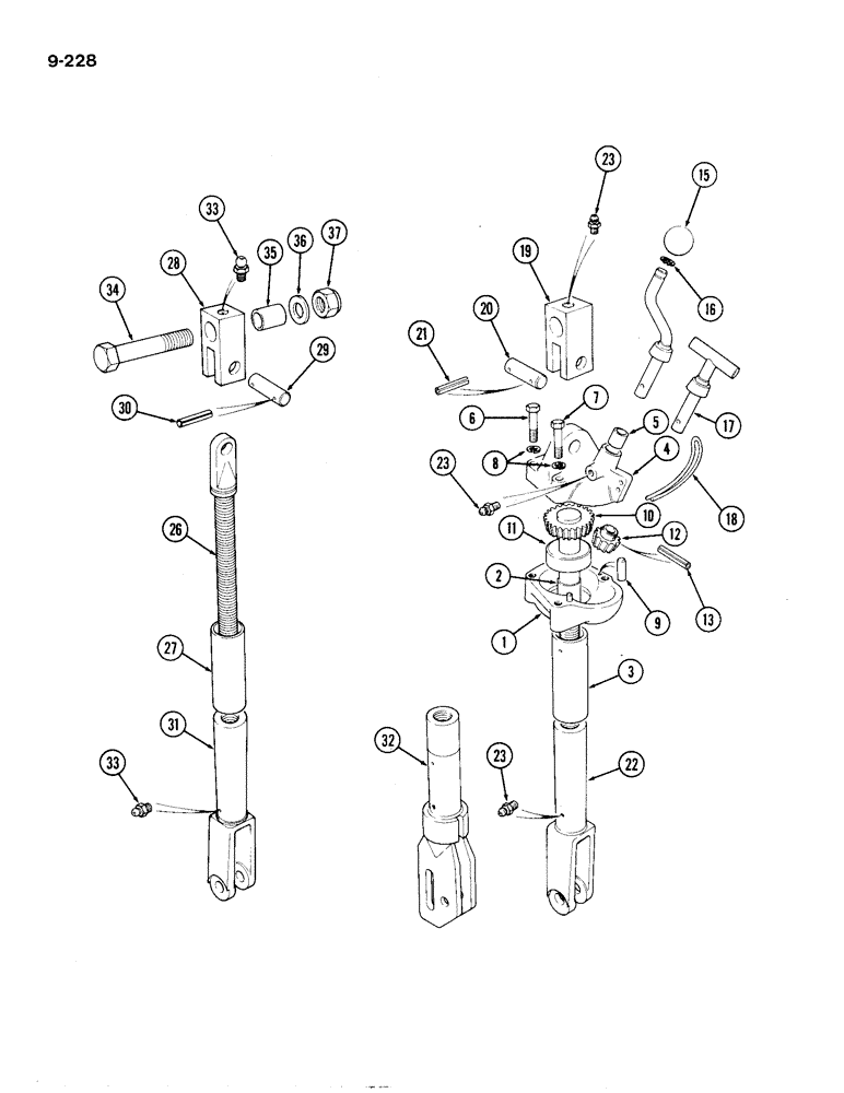 Схема запчастей Case IH 1194 - (9-228) - LEVELING LEVER AND LIFT ROD, DUAL CATEGORY LINKAGE, TRACTORS WITHOUT CAB (09) - CHASSIS/ATTACHMENTS