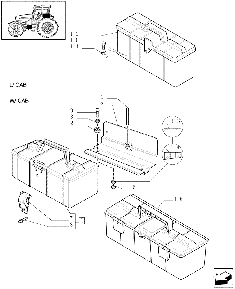 Схема запчастей Case IH JX1085C - (1.90.5) - TOOL BOX (10) - OPERATORS PLATFORM/CAB