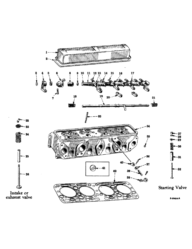 Схема запчастей Case IH 450-SERIES - (056) - DIESEL ENGINE, CYLINDER HEAD, VALVE COVER, VALVES AND STARTING VALVE MECHANISM (01) - ENGINE