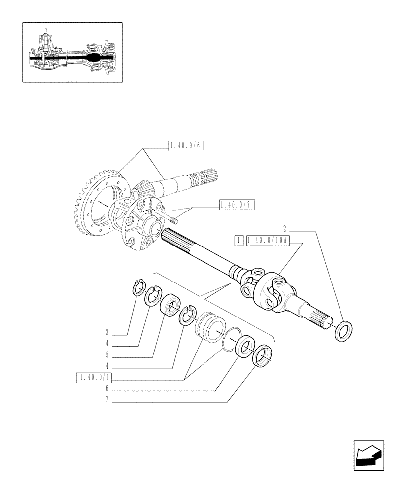 Схема запчастей Case IH JX1070C - (1.40.0/10[01]) - 4WD FRONT AXLE - DIFFERENTIAL GEARS AND SHAFT (04) - FRONT AXLE & STEERING