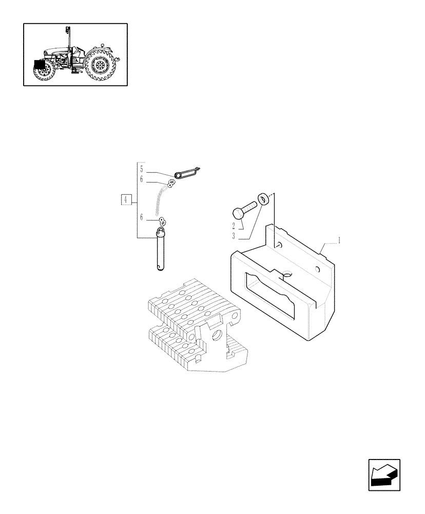 Схема запчастей Case IH JX1060C - (1.44.0/02) - (VAR.225) SUPPORT AND FRONT WEIGHTS WITH BUILT-IN PULL HOOK (04) - FRONT AXLE & STEERING