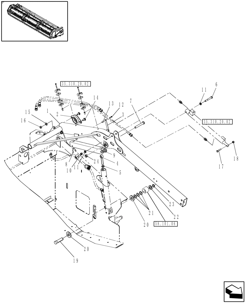 Схема запчастей Case IH 2020 - (58.101.05) - REEL ARMS, LH (58) - ATTACHMENTS/HEADERS