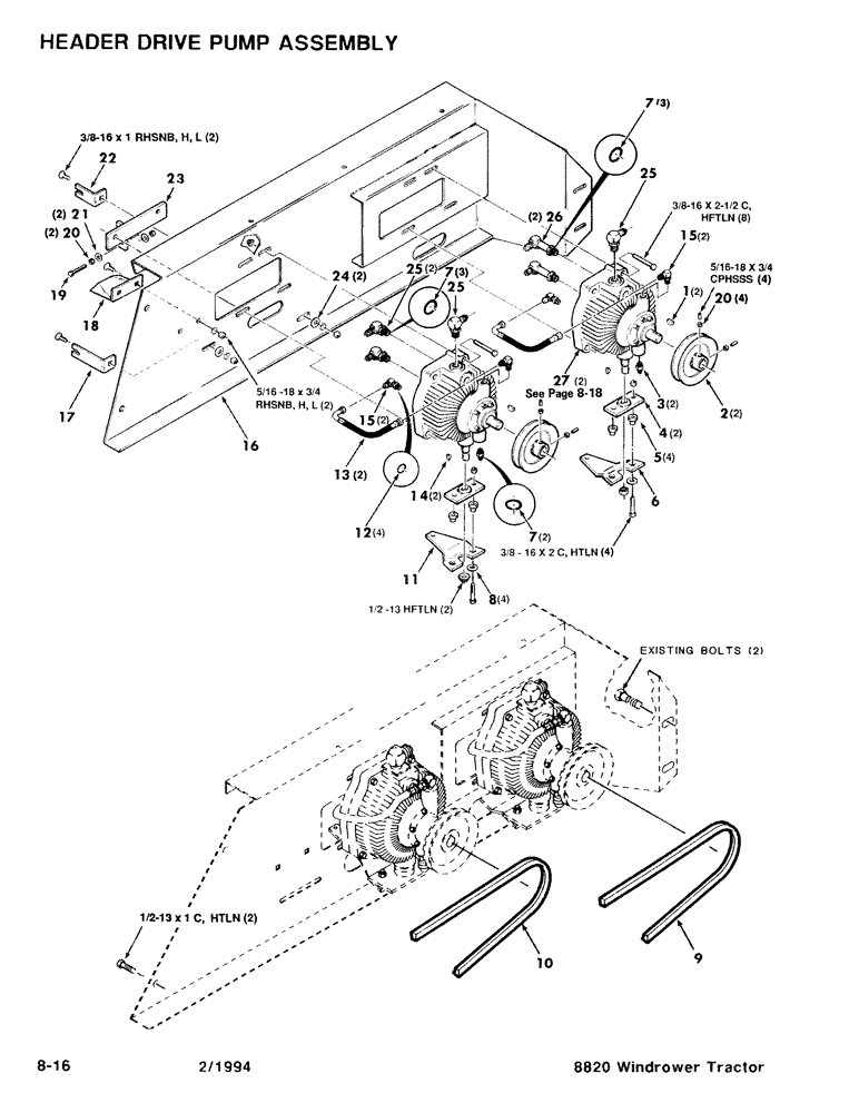 Схема запчастей Case IH 8820 - (8-16) - HEADER DRIVE PUMP ASSEMBLY (08) - HYDRAULICS