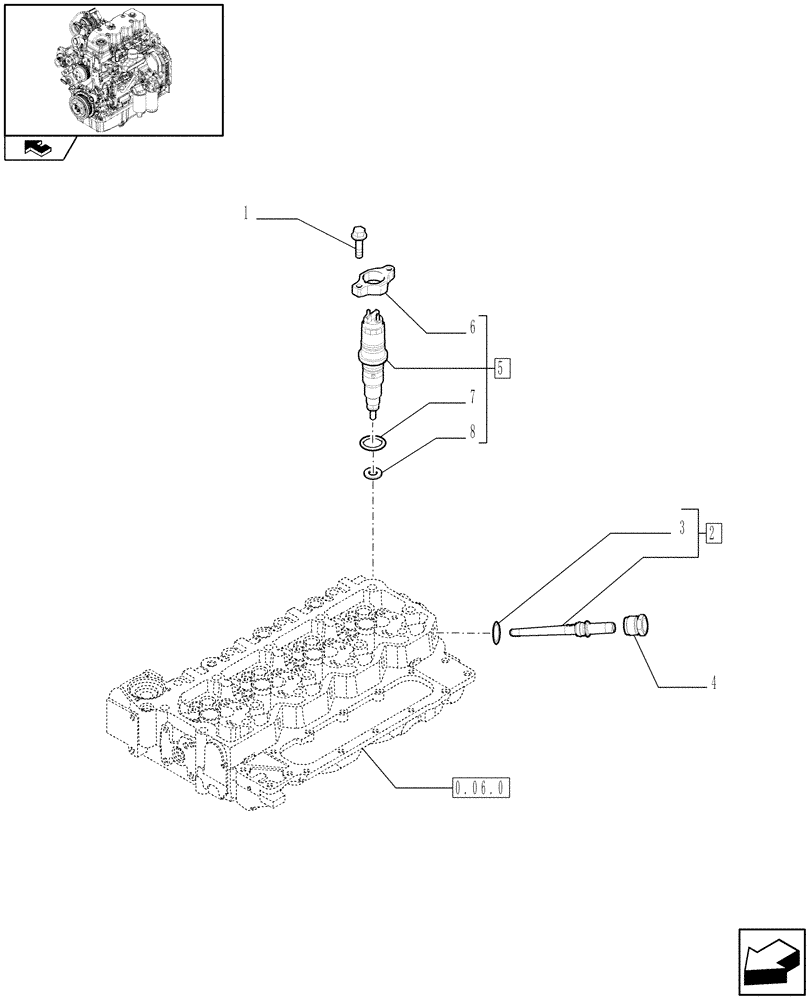 Схема запчастей Case IH MAXXUM 130 - (0.14.0[02]) - INJECTION EQUIPMENT - INJECTOR (STD + VAR.330003-332115) (01) - ENGINE