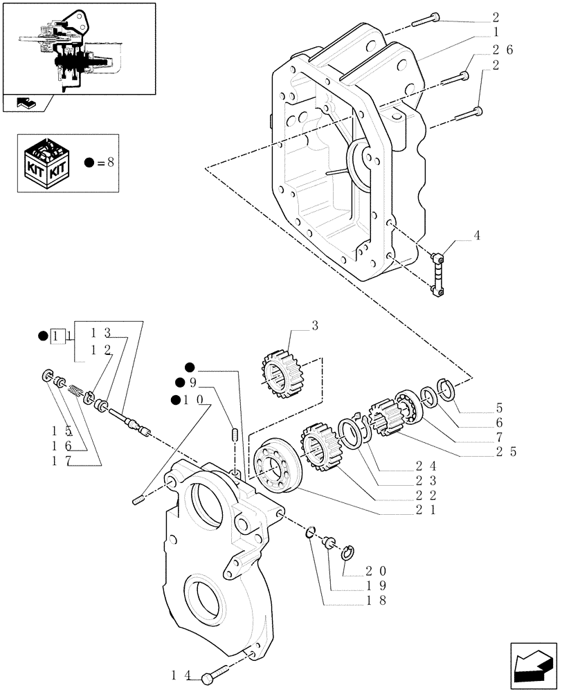 Схема запчастей Case IH MAXXUM 140 - (1.80.1/01[01]) - POWER TAKE-OFF 540/750/1000 RPM - CASING, GEARS AND SUPPORT (07) - HYDRAULIC SYSTEM